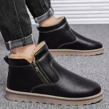 Winter Snow Boots Men Warm Plush Boots Platform Soft Non Slip Outdoor WaterProof Men s Cotton Shoes Fluffy Fur Short Boots 39 чёрный