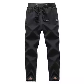 Winter Sports Pants for Men Plus Velvet Thickened Lamb Velvet Pants for Men s Hoodies Straight Warm Large Size Men s Casual Pants L чёрный