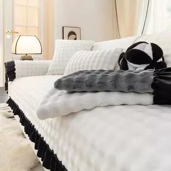 Winter Thick Plush Non-slip Advanced Light Luxury Anti Slip Cushion And New Nordic Straight Line Sofa Full Cover Sofa Cover 70x70