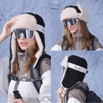 Winter Thick Warm Hat Women s Large Head Ware Velvet Ear Protection Bomber Hat Outdoor Coldproof Cycling Ski Cap хаки