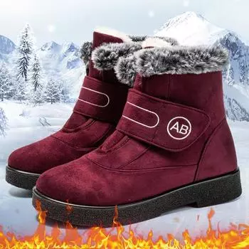 Winter Thicken Plush Snow Boots Women Faux Fur Non-Slip Warm Ankle Boots Woman Faux Suede Flat Heel Cotton-Padded Shoes Botas 36 чёрный