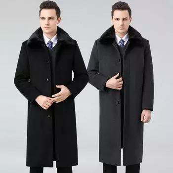 Winter thickened men s middle-aged and elderly medium-length woolen woolen coats removable down jacket lining large size coat 165
