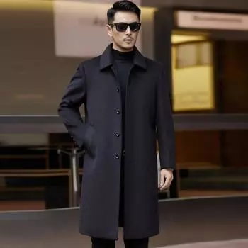 Winter thickened wool coat for middle-aged and elderly men, medium and long daddy cashmere windbreaker, casual velvet woolen coat 170