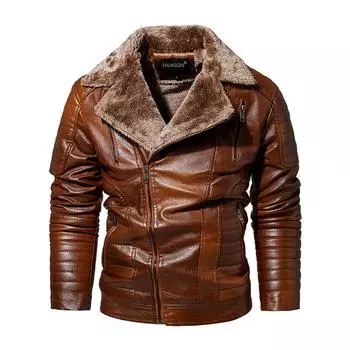 Зимняя бархатная куртка из искусственной кожи для мужчин Tough Guy Fur All-in-one Мужская кожаная куртка L
