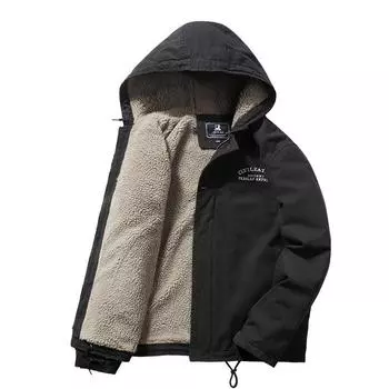 Winter Velvet Thickened Deck Tooling Cotton-padded Jacket Men s Hooded Cotton-padded Jacket Casual Jacket Men M чёрный