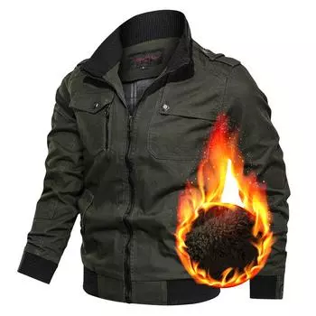 Winter Velvet Thickened Korean Version Solid Color Jacket, Men s Large Size Stand-up Collar Multi-pocket Coat Men M хаки
