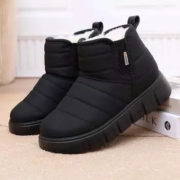 Winter velvet thickened women s warm snow boots soft-soled wool casual cotton shoes non-slip waterproof one-pedal short boots 35