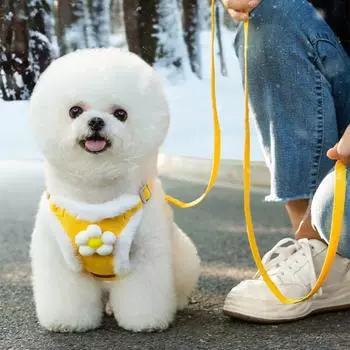 Winter Warm Adjustable Dog Harness for Small Dogs Cute Sunflower Dog Harness with Leash Cat Pet Vest Chihuahua Dog Accessories S жёлтый