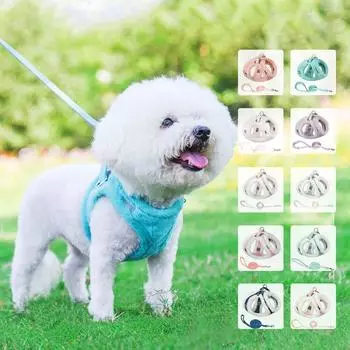 Winter Warm Dog Harness With Leash Set Reflective Vest for Small Medium Dog Cat Puppy Chihuahua French Bulldog Pet Accessories XXS белый