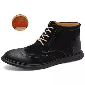 Winter Warm Men Snow Boots Genuine Leather Men s Boots Comfortable Brogue Men s Ankle Boots Outdoor Men s Chelsea Boots 38