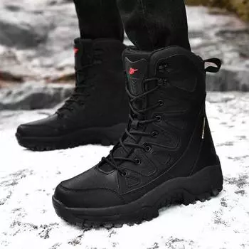 Winter Warm Plush Fur Snow Boots Waterproof Men s Boots Outdoor Non-slip Work Boots Combat Desert Boots Motorcycle Boots 36