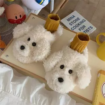 Winter Warm Plush Home Slippers Bedroom Cotton Slippers Soft Flip Flops Household Warm Furry Women Men Shoes Indoor Slippers 36-37 хаки