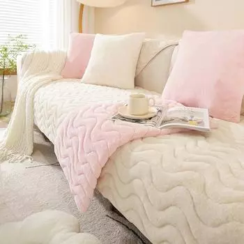 Winter Warm Thick Plush Sofa Cover L-shaped Cross-section Non-slip Sofa Cover Super Soft Rabbit Plush Quilted Sofa Towel 70*50 cm темно-зеленого