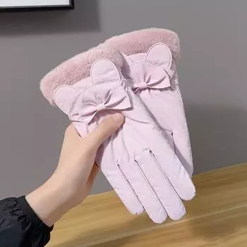 Winter Warm Touch Screen Student Women Thickened Cotton Cycling Travel Cold Proof Cute Ski Gloves Windproof Plus Velvet One size