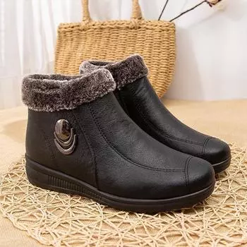Winter Warm Velvet-Lined Cotton Boots for Middle-Aged and Elderly – Non-Slip Soft Sole Women s Flat Leather Shoes Size 37 жёлтый