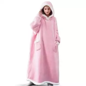 Winter Warm Wearable Casual Long Version Lazy Hoodie Hooded Lazy Blanket Made of Polyester Material 120x150cm чёрный