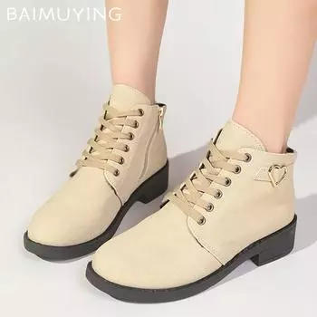Winter Women Ankle Boots Retro Suede Mid Heels Shoes Lace Up Chunky Boots 2025 Trend Designer Classic Pumps New Botas De Mujer 35 чёрный