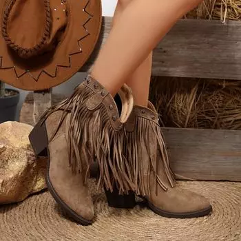 Winter Women Ankle Boots Round Toe Big Size Motorcycle Boots Women Western Thick High Heels Leather Shoes Woman Zapatos De Mujer 36