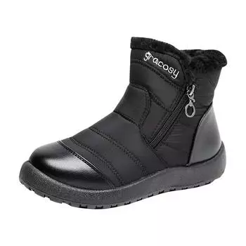 Winter Women Boots 2024 Watarproof Ankle Boots for Women Winter Shoes Outdoor Warm Snow Boots Female Zipper Botines Botas Mujer 35 чёрный