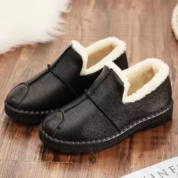 Winter Women s Cotton Shoes PU Waterproof Cotton Shoes Padded Warm Work Shoes Thick Bottom Elderly Cotton Boots Shoes 38 чёрный