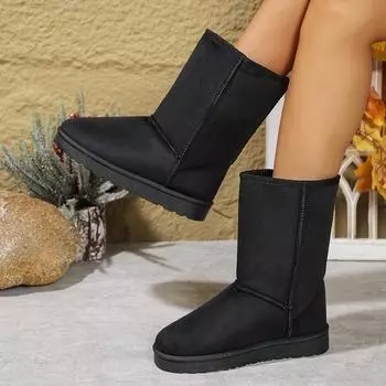 Winter Women s Flat Mid Calf Boots New Flannel Platform Shoes for Women Flats Snow Boots Outdoor Casual Women s Cotton Shoes 36 коричневый