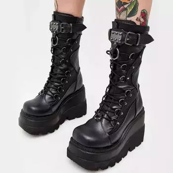 Winter Women s Mid Boot Round Head High Platform New Design Motorcycle Boots Fashion High Heel Zipper Casual Boots Outdoor 2024 35 чёрный