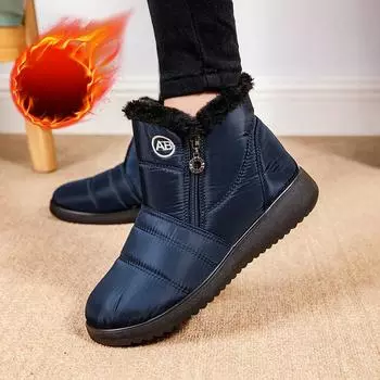 Winter Women s Waterproof Ankle Boots 2024 New Faxu Fur Thicken Plush Snow Boots Woman Non-Slip Keep Warm Couple Cotton Shoes 36 чёрный