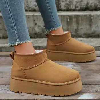 Winter Women Short Plush Warm Snow Boots Fashion Flats Platform Ladies Shoes Casual New Chelsea Ankle Boots Zapatos De Mujer 36