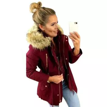 Winter Womens Fur Lined Parka Hooded Jacket Warm Thick Overcoats Coats Outwear 2XL