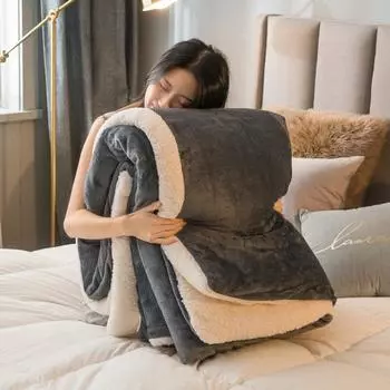 Winter Wool Sofa Blanket Thick Warm Double Sided Solid Color Travel Office Blanket Sofa Double Bed Bedspread 130x160cm коричневый