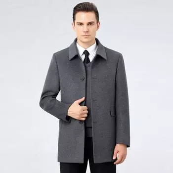 Winter woolen woolen coat for middle-aged and elderly men, medium and long, removable goose down lining, Nizi windbreaker, cashmere coat M