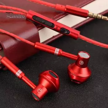 Проводные наушники с управлением по линии Mega Bass с микрофоном HiFi Sound Половина наушников-вкладышей для музыки для телефона красный