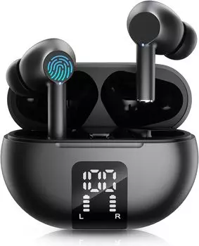 Беспроводные наушники-вкладыши Bluetooth 5.3, 40-часовое время воспроизведения, светодиодный дисплей, Hi-Fi стереозвук, водонепроницаемые наушники с микрофоном для iPhone/Samsung/Android