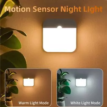 Wireless LED Night Light Motion Sensor Magnetic Cabinet Lamp USB Rechargeable For Bedroom Stairs Closet Kitchen Bed Lighting теплый белый