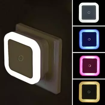Wireless LED Night Lights Mini EU Plug Lamp Light Control Sensor Children Room Kid Bedroom Decoration Midnight Light коричневый