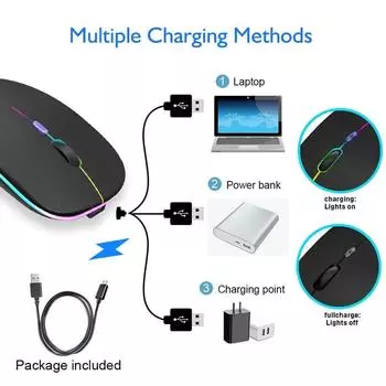 Wireless Mouse Bluetooth 5.1 with USB rechargeable RGB mouse for computer laptop PC MacBook gaming mouse gamer 2.4GHz Portable белый
