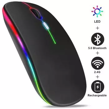 Wireless Mouse RGB Rechargeable Bluetooth Mice Wireless Computer Mause LED Backlit Ergonomic Gaming Mouse for Laptop PC 3600DPI белый