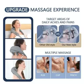Wireless Neck And Shoulder Massager Hot Compression Kneading Massage Back Shawl Neck Cervical Relieves Relax Trapezius Massager бежевый