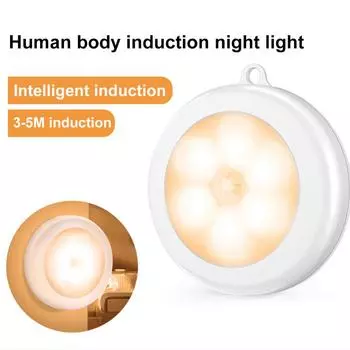 Wireless Round Motion Sensor LED Night Light Battery Powered Cabinet Night Lamp Bedside Lights For Bedroom Home Closet Emergency