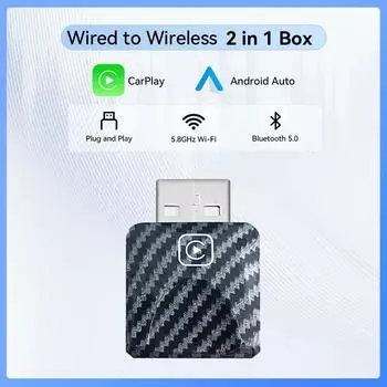 Wireless USB Carplay Adapter for iOS Android 2 in 1 Bluetooth 5.0 Auto Smart Box Plug and Play For Peugeot Kia Volkswagen Toyota чёрный