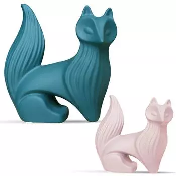 Wise Fox Statues for Home Decor | Resin Figurine - (Set of 2, Multicolor)