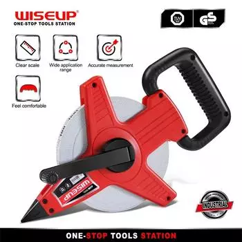 WISEUP Рулетка из стекловолокна с открытой катушкой и лезвием из стекловолокна с двойным нейлоновым покрытием для плотников, строительных ручных инструментов 30m красный