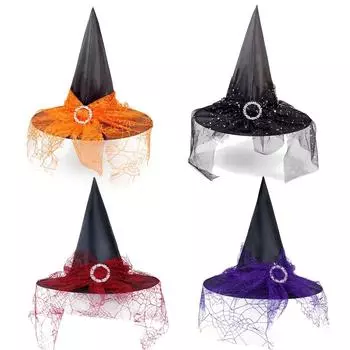 Witch Hat Halloween Hat Decoration Props for Adults Children Cosplay Witch Net Gauze Headwear Polyester Taff Witch Halloween оранжевый