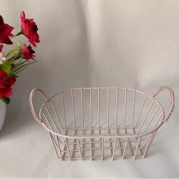 with Handle Desk Organizer Box INS Style Fruit Basket Iron Storage Basket for Room Dormitory розовый