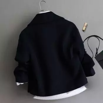 (with inner lining) short woolen jacket women s clothing winter new fashion one-button temperament coat S чёрный
