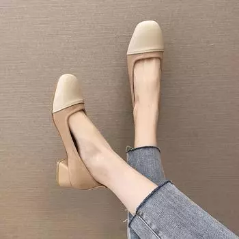 With Medium Heels Normal Leather Casual Ladies Summer Footwear Shoes for Women 2024 Square Office Toe 39 Beau Today on Sale A E 35