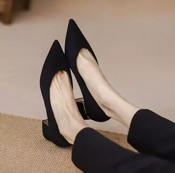 With Medium Heels Shoes for Women 2024 Formal Square Office Ladies Summer Footwear Black on Offer Lastest Fashion Trend Spring H 34