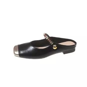 With skirt flat bottom one-word slippers new square head one-word buckle single shoes Mary Jane shoes 35