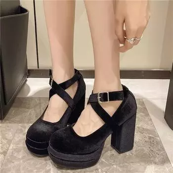 With skirt, shallow high-heeled single shoes for women s 2025 new thick-heeled small high-heeled shoes, niche temperament women s shoes 35 чёрный