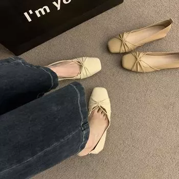 With skirt temperament single shoes shallow mouth spring 2024 new square head bow thick heel versatile French ladyshoes women s shoes 35 хаки